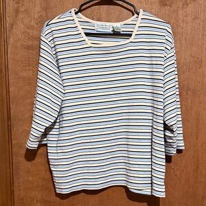 Casual Corner Women's Long Sleeve Striped Tee - Black, Blue, and Cream